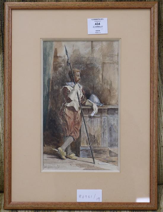 A. Shelly, watercolour, Soldier, signed 25.5 x 15cm